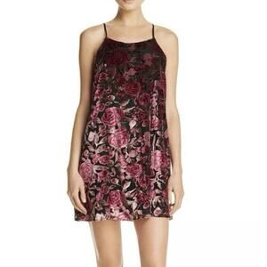 Y2K Womens Juniors Mini Dress Sleeveless Velvet Burnout Rose Floral Pink Black L